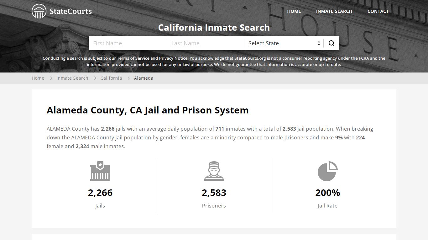Alameda County, CA Inmate Search - StateCourts